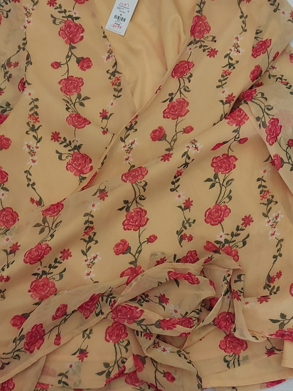 miami Yellow Floral Wrap Blouse with Red Rose Print